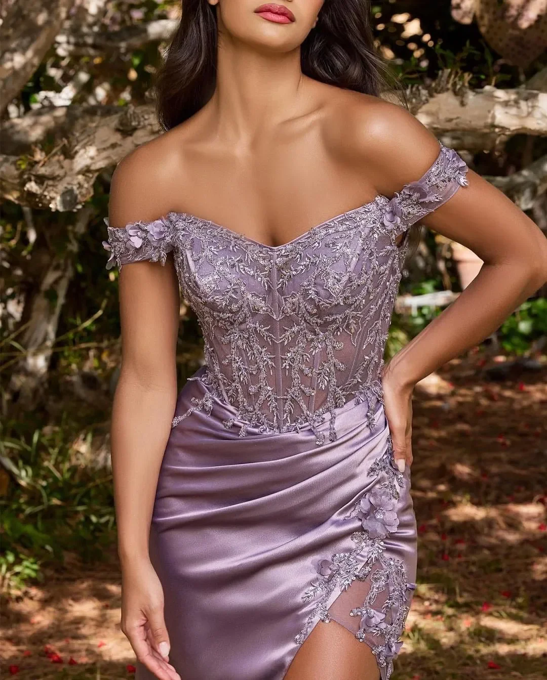 Purple Split Style High Mermaid Evening Gown With Off Shoulder Decals Elegant High-end Satin Women's Party Dress Cus Customized