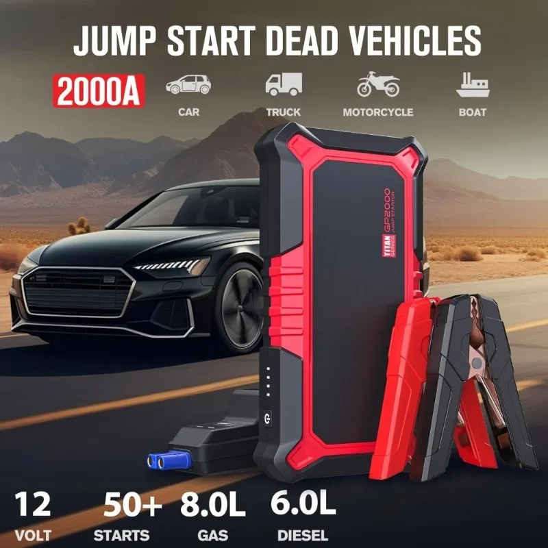 

Портативное пусковое устройство GP2000 12В 2000А для бензиновых и дизельных двигателей, внешний аккумулятор с быстрой зарядкой USB, аварийный бустер для автомобильного аккумулятора