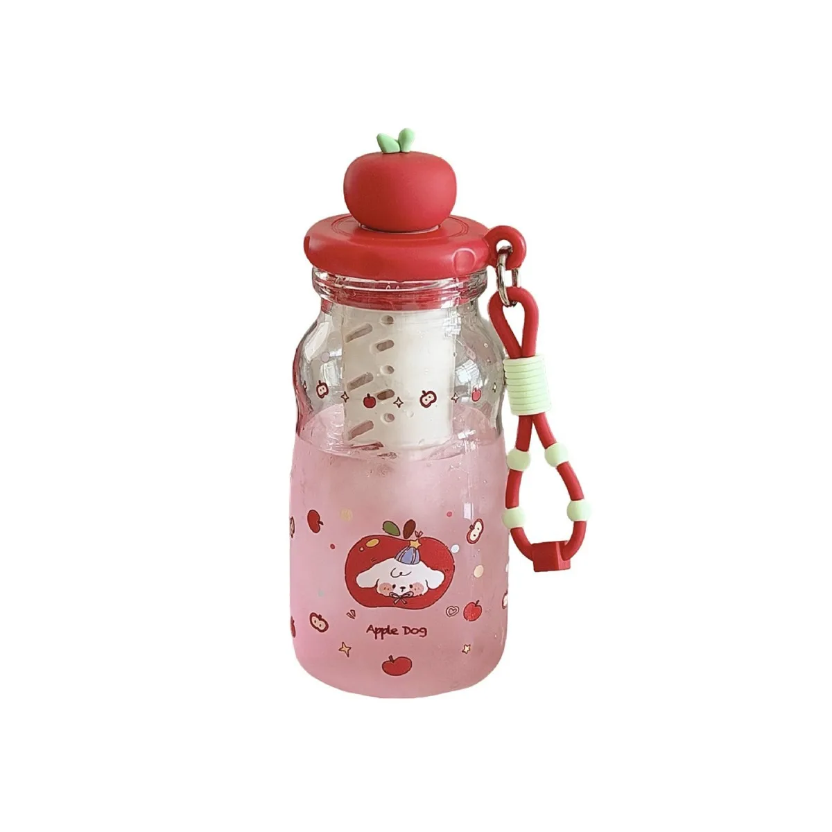 Nueva Botella de Agua de Plástico con Asa Portátil y Infusor de Té, Diseño de Gato Manzana, para Uso Diario con Estética Superior
