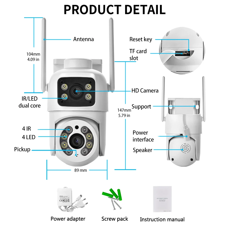 2K 4MP Dual Lens Outdoor WiFi Security Camera Wireless PTZ IPCam Auto Tracking Color Night Vision Waterproof CCTV Camera ICSEE