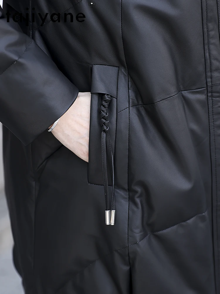 TAJIYANE 100% سترة منتفخة من جلد الغنم للنساء قسط الأبيض بطة أسفل معاطف سترات من الجلد الطبيعي 2025 ملابس امرأة الشتاء 신상 Notiitet