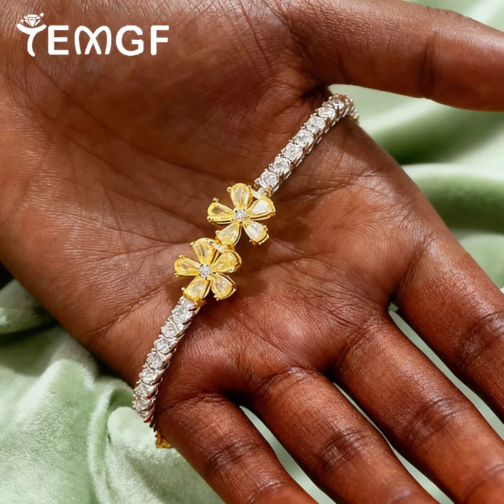 

TEMGF Full Zircon Bracelet S925 Sterling Silver Chain Unique Flower Design for Women Girls Simple Fine Jewelry Birthday Gifts