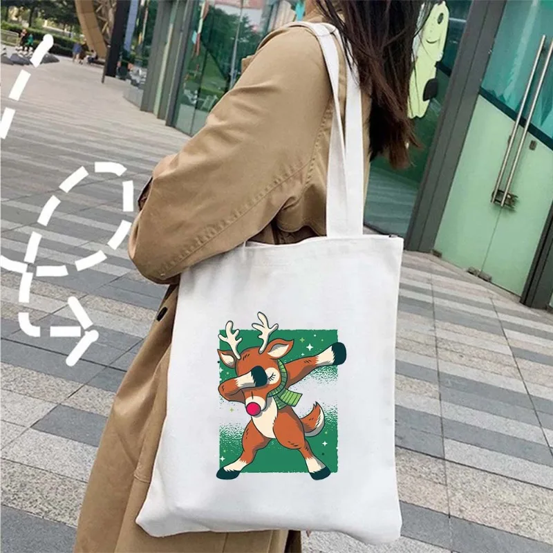 

Merry Christmas Reindeer Bear Hat Tree Buddy Green The Elf Rudolph Santa Dabbing Cartoon Shopper Canvas Tote Bag Cotton Handbags