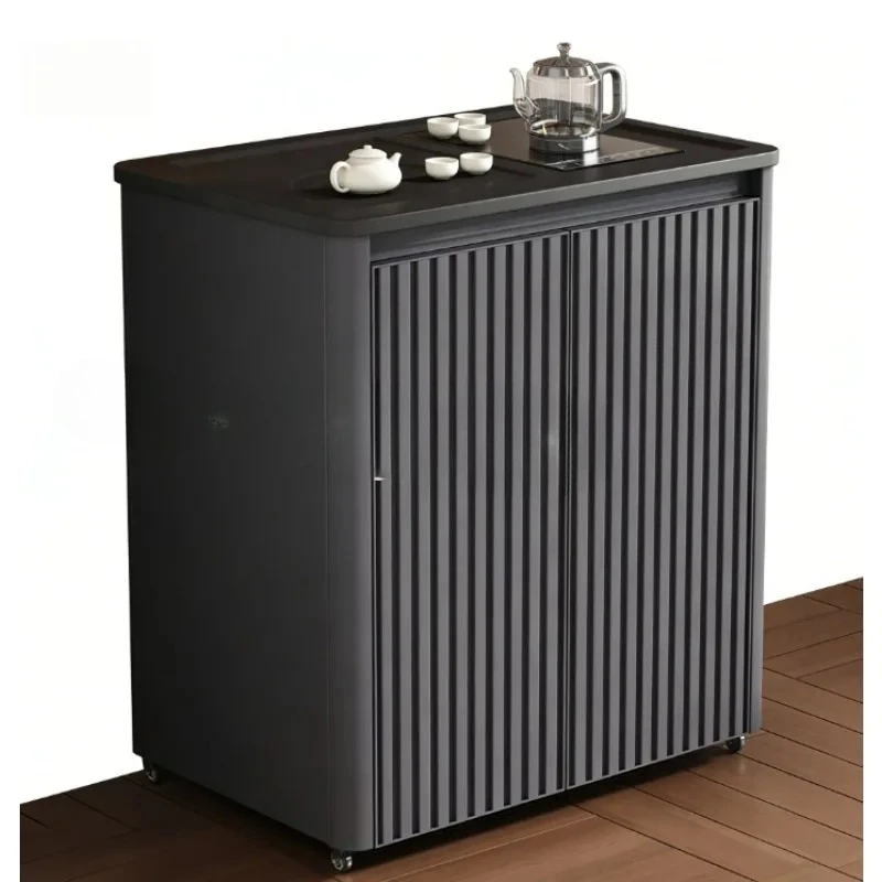

Outdoor Aluminum Alloy Mobile Coffee Table Waterproof Sunscreen With Kettle Storage Cabinet For Villa Courtyard Sturdy Durable