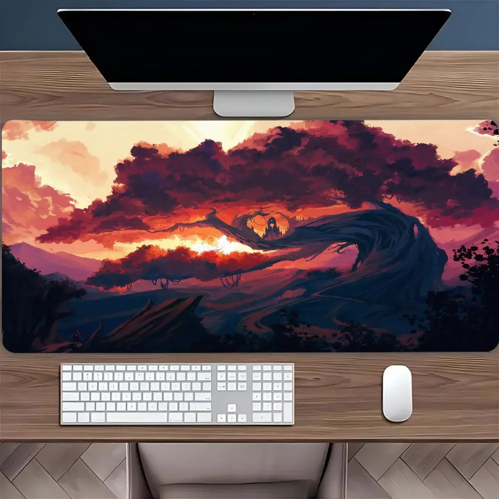 Large Gaming Mouse Pad, Magnificent Giant Tree Pattern, Rubber Non-slip Table Pad, Stitched Edges, Perfect for Office and Gamers