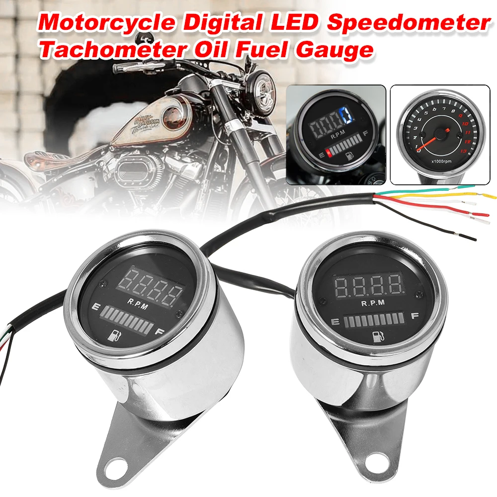 

Universal Motorcycle Voltmeter 2 in 1 LED Digital Tachometer Odometer Speedometer Multi-functional Instrument Gas Fuel Gauge