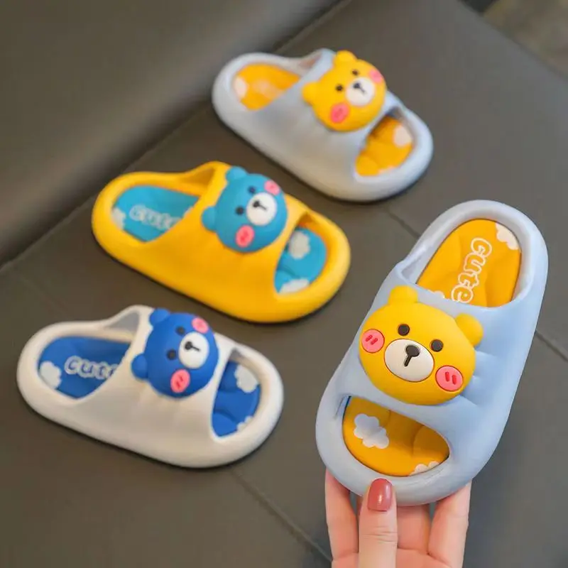 2024 New Summer Children's One Word Cartoon Slippers Boys Girls Soft Sole Non Slip Home Slippers Free Shipping Outdoor Slippers