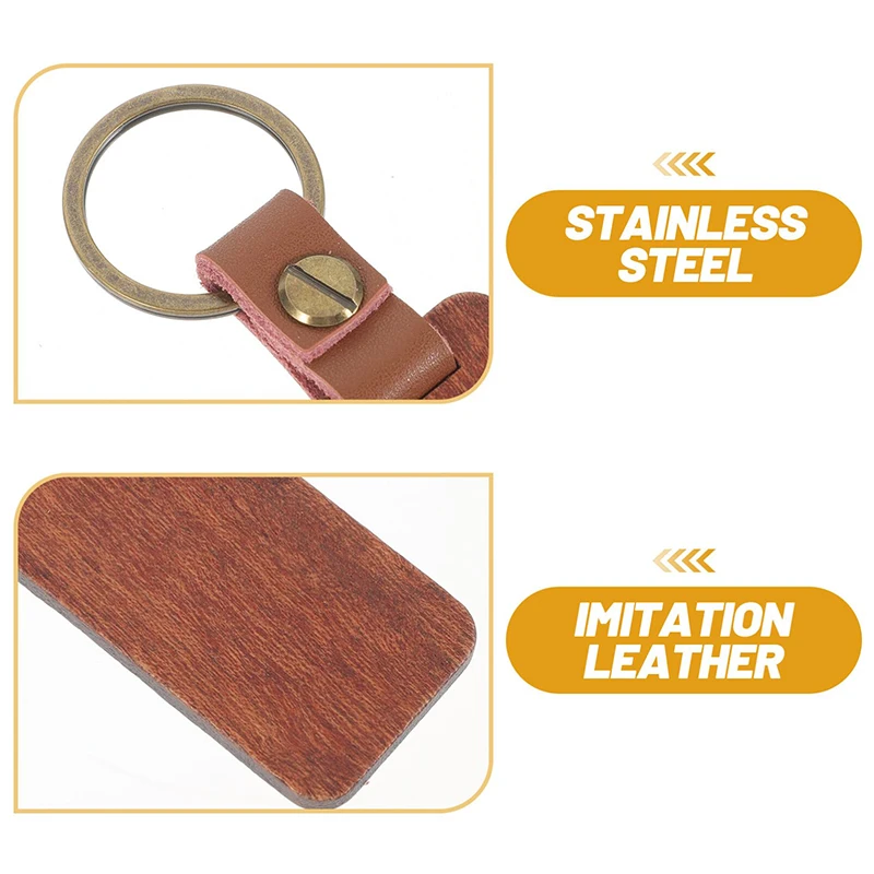 10-100Pcs Rosewood Keychain Leather Wood Keychains Blank Rectangular Keyrings Pendant Gifts