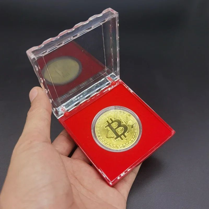 Commemorative Coin Gift Display Box Bitcoin Box Acrylic Square Case Cryptocurrency Metal Coin Home ornaments