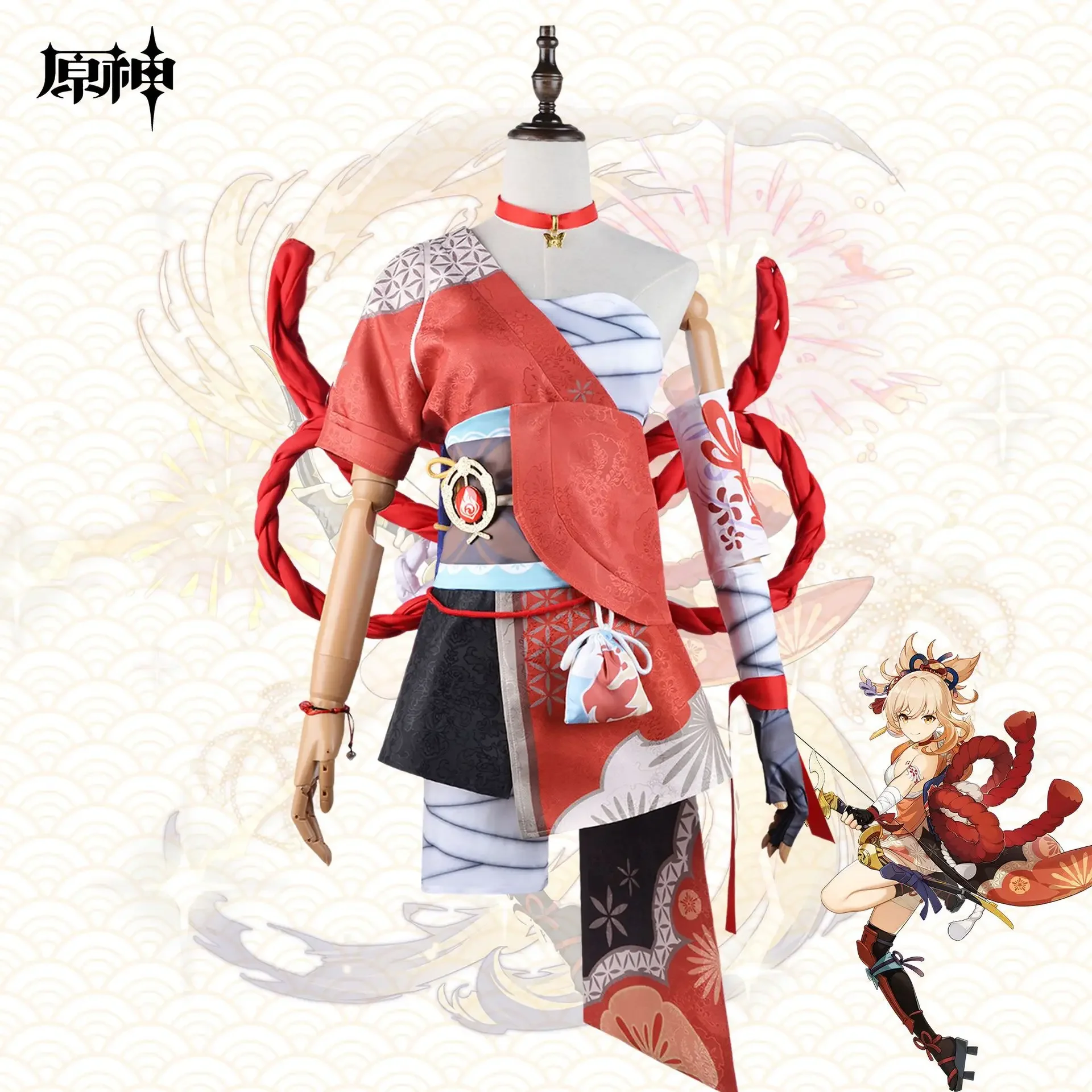 

Game Genshin Impact Yoimiya Cosplay Costumes Dress Game Uniform Kimono Wig For Women Girls