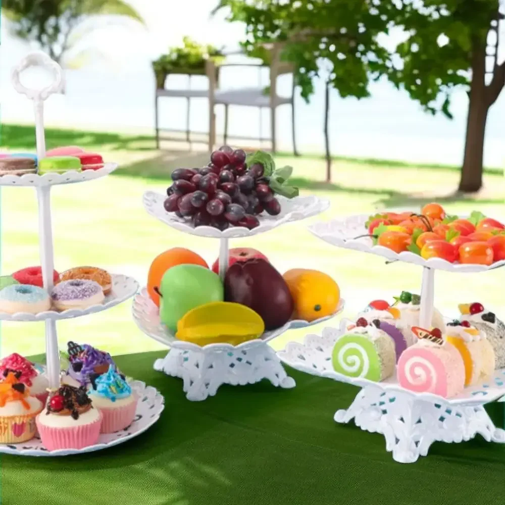 

Three-Layer Fruit Plate Dry Fruit Plate Candy Plate Light Luxury Style Tray Dessert Table Decoration Arrangement Plastic Shelf