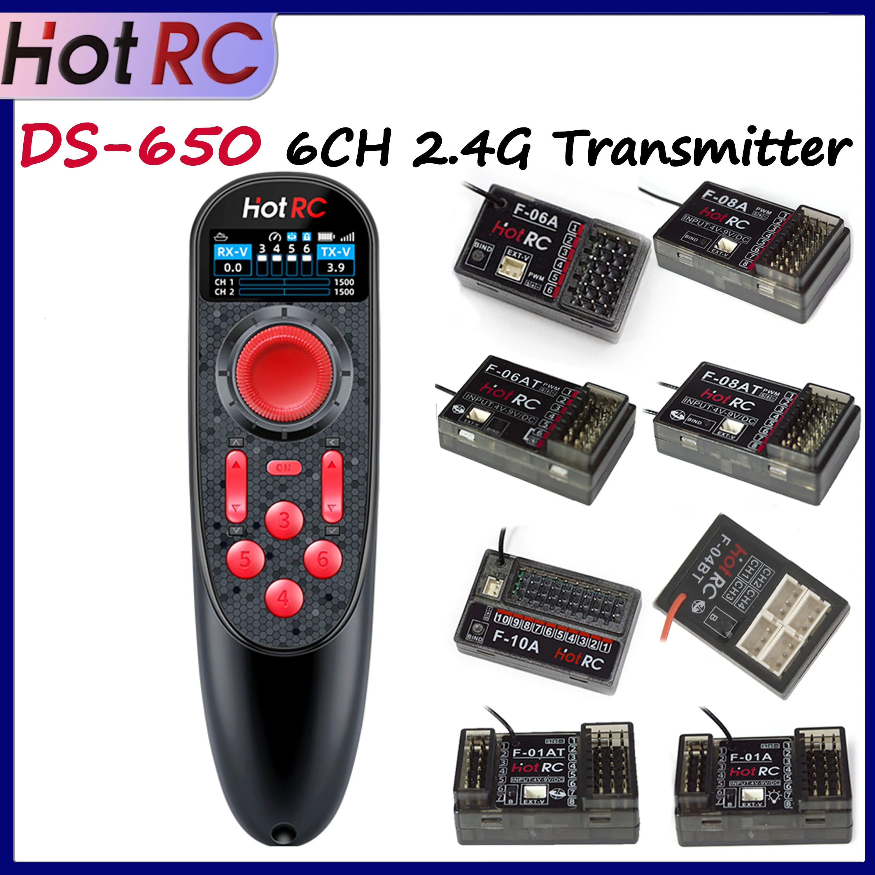 

Newest HOTRC DS-650 6CH 2.4G Radio System Transmitter Color Screen Remote Controller F-06AT F-08A Gyro Receiver for RC Boat Ship