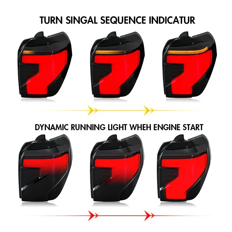 1Pair LED Turn Signal Tail Lights For Toyota 4Runner 2010-2022, Smoke Brake Lamps Assembly Plug and Play