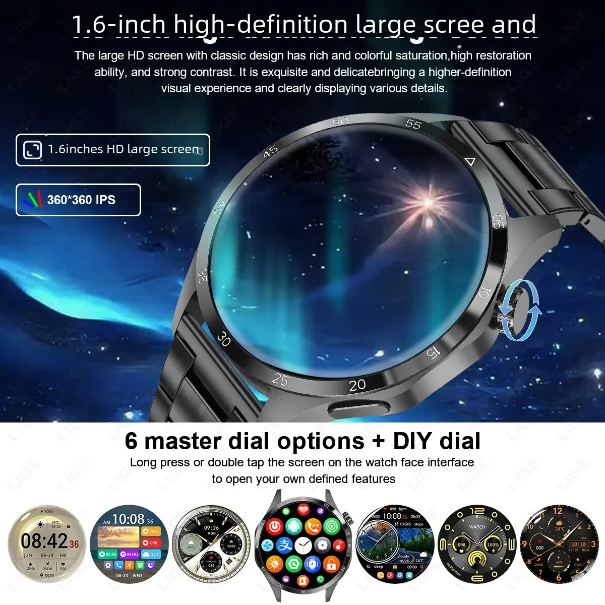 2024 für xiaomi smart watch männer kompass hd bildschirm blutzucker monitor nfc uhren bluetooth call ip68 wasserdichte gps smartwatch