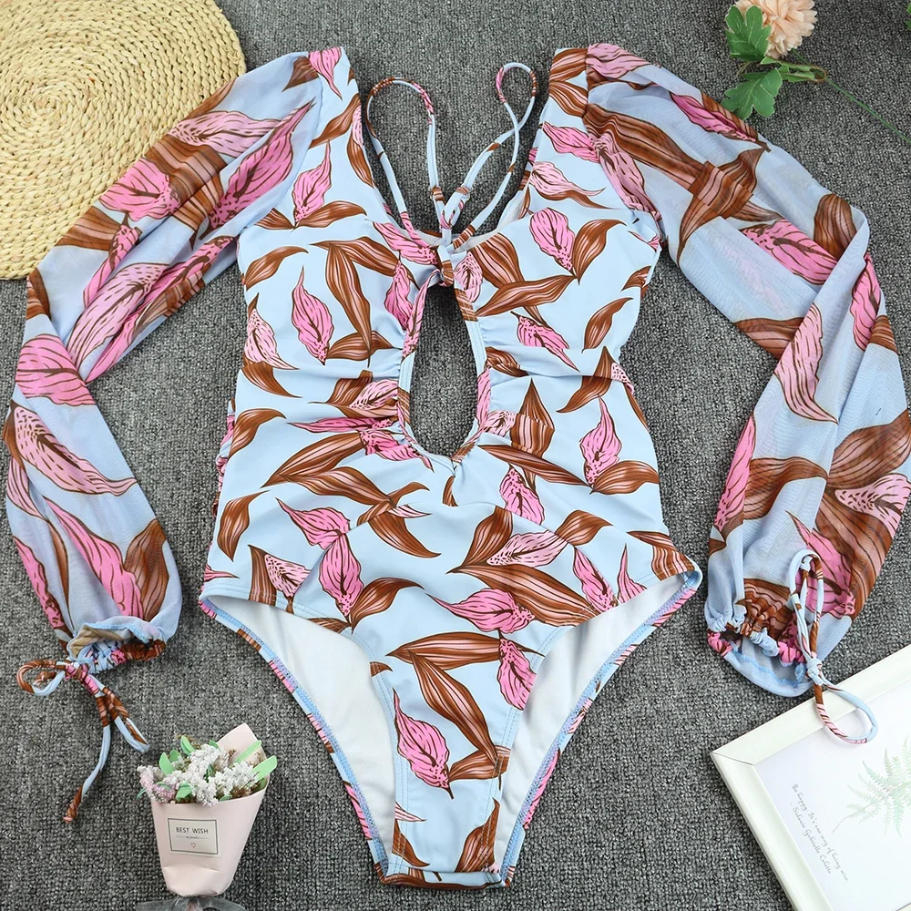 Sexy One Piece Swimsuit 2025 Vintage Floral Print Swimwear Women Swimsuit Bathing Suit Beachwear Monokini Female Swimming Suits