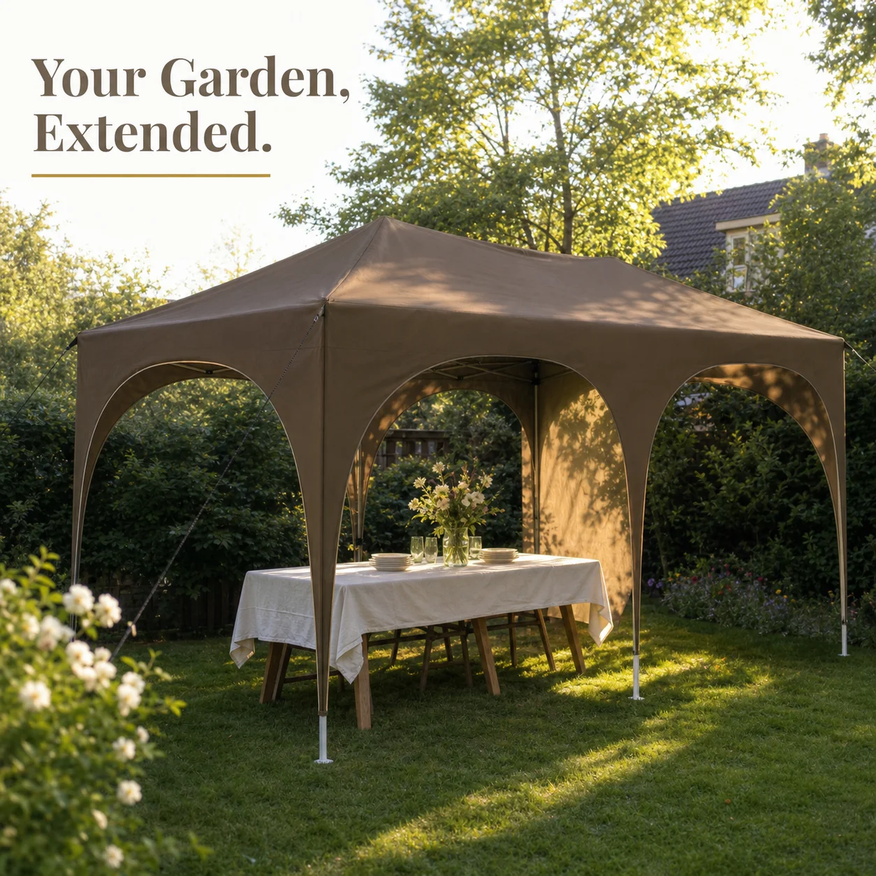 Tente de réception pop-up taupe 575x288x245cm en tissu Oxford, auvent instantané, abri extérieur