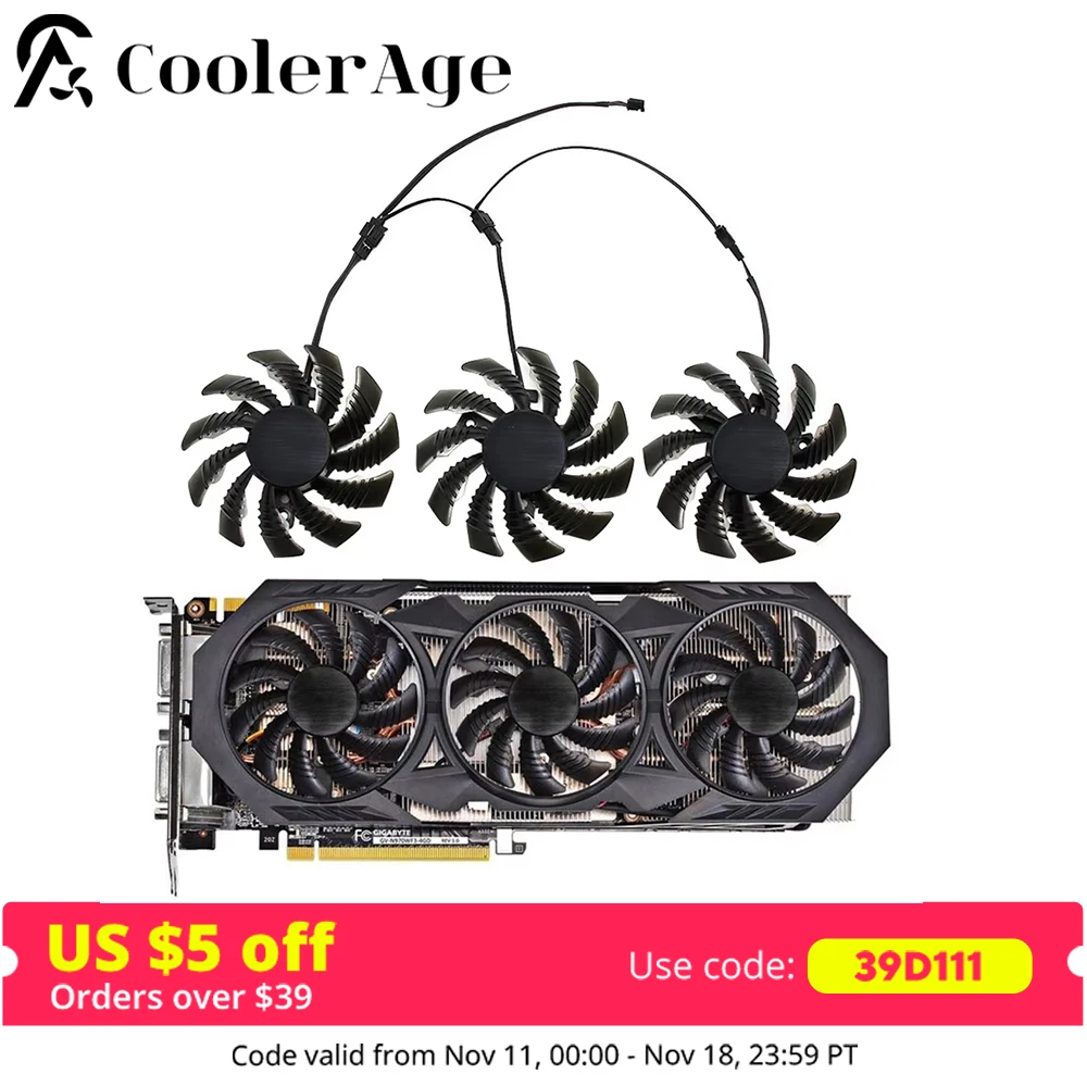 75MM T128010SM PLD08010S12H 3pin GTX 970 Cooler Fan for Gigabyte GV-N970WF3OC-4GD GTX970 Graphics Video Card Cooling Fan