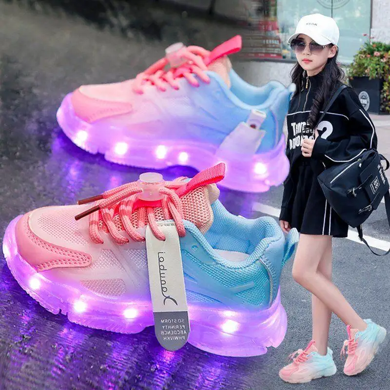 Children Led Shoes Boys Girls Lighted Sneakers USB Charger Glowing Shoes Mesh Breathable Colorful Lighting Shoes Luminous Sole