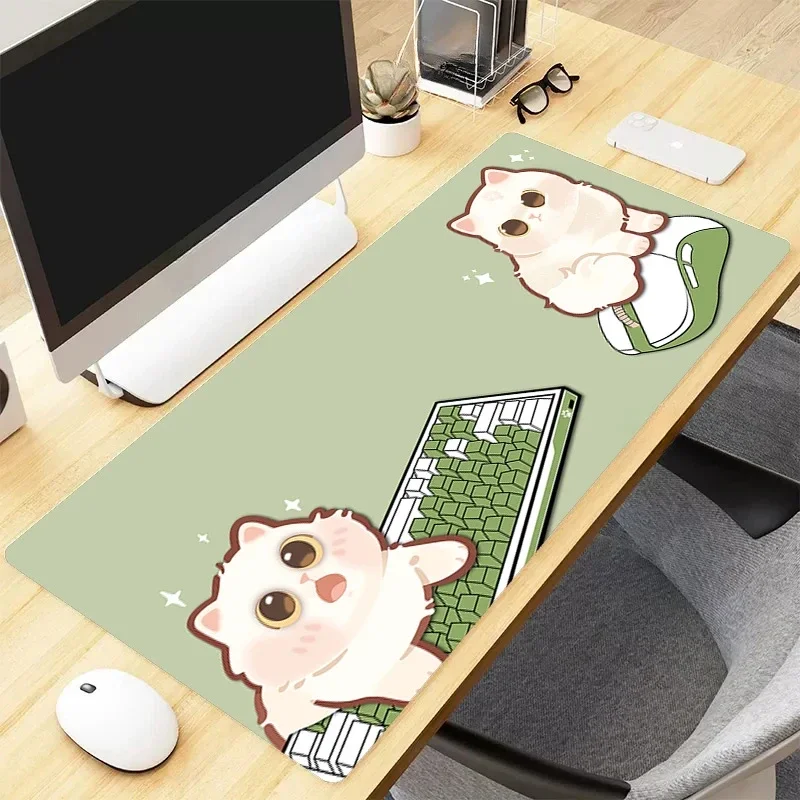 Cute Kitten Mouse Pad Cat Warrior Large Computer Office Game Table Mats XXL Rubber Anti-slip Gaming Keyboard Mat Long Desk Pads