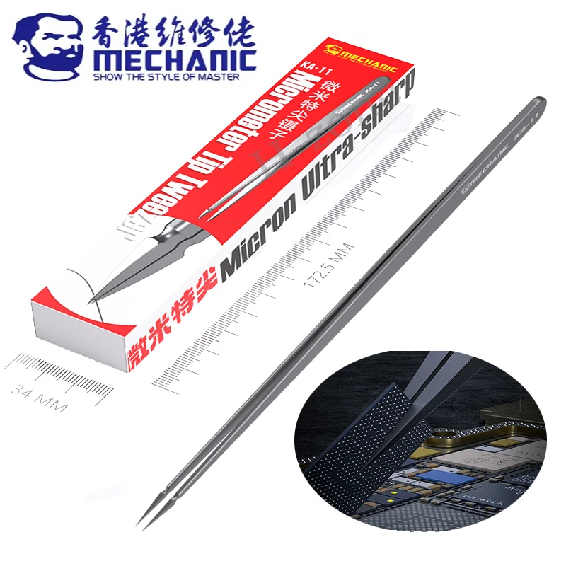 MECHANIC KA-11 Stainless Steel Tweezers for Chip Tin Planting Anti-Corrosion High Hardness Jump Wire Clamping Repair Tools