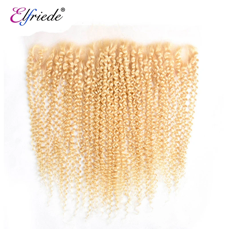 Elfriede #613 bundel rambut keriting keriting pirang dengan 100% Frontal jalinan rambut manusia Remy 3 bundel dengan renda Frontal 13x4