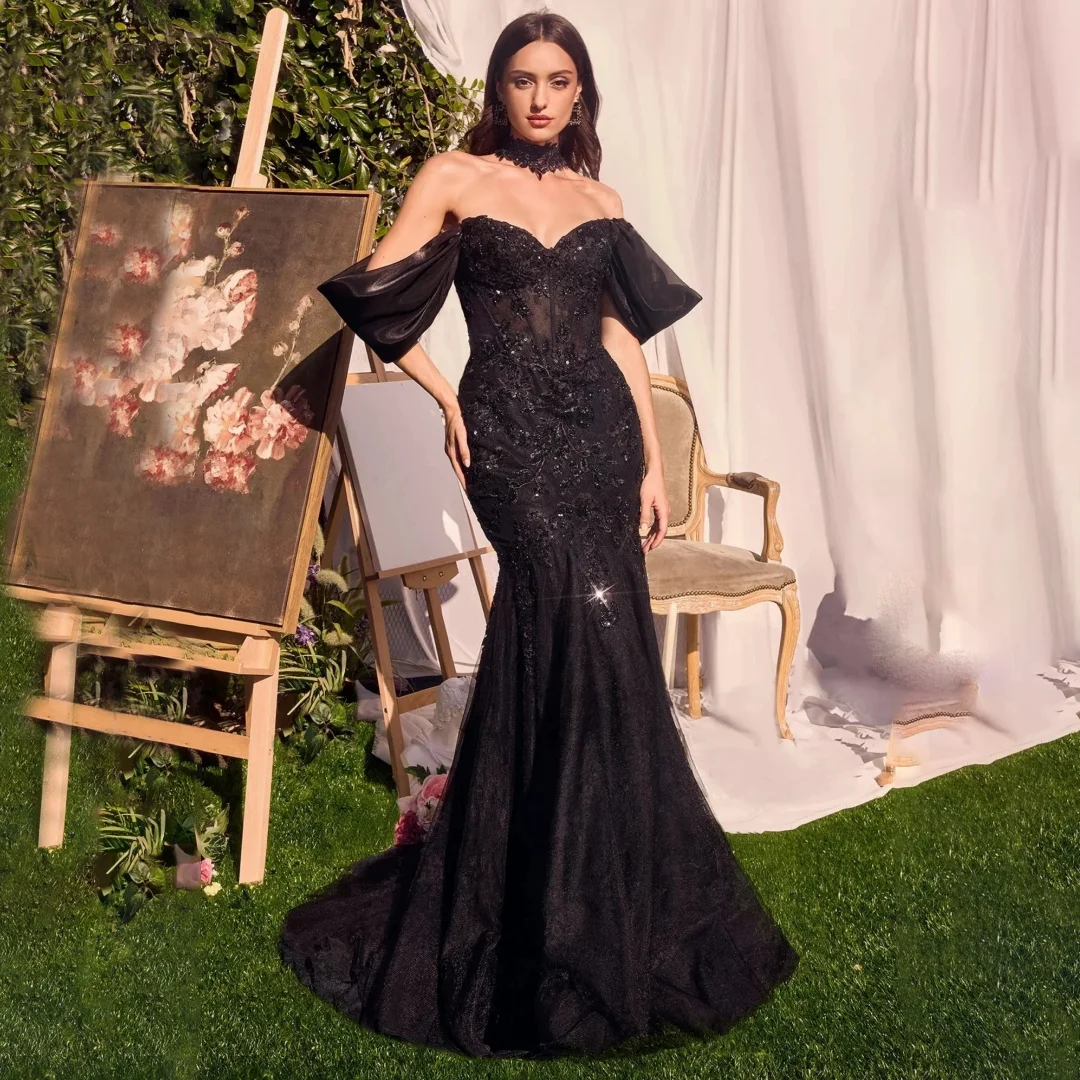 

Luxurious Off the Shoulder Mermaid Evening Dresses Appliques Beading Sparkly Sweetheart Cocktail Gown Elegant Formal Party Dress