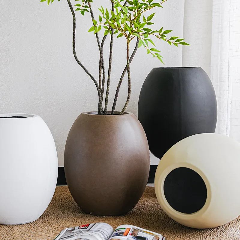 

Large cement flower pot simple indoor floor-to-ceiling green plant potted plant creative living room balcony decorative flower d