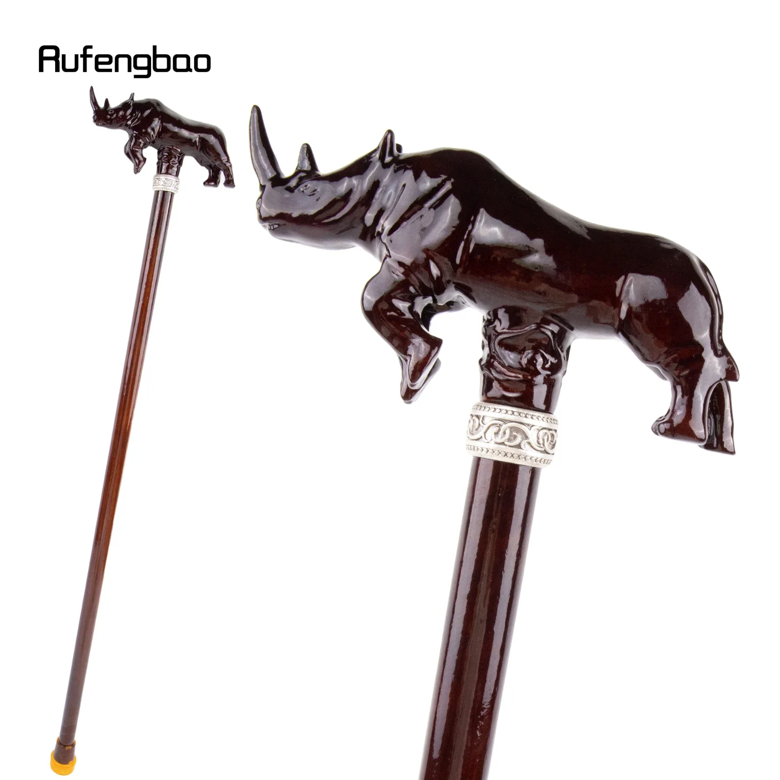 Brown Rhino Rhinoceros Wooden Single Joint Fashion Walking Stick Decorative Cospaly Cane Halloween Crutch Wand Crosier 101cm