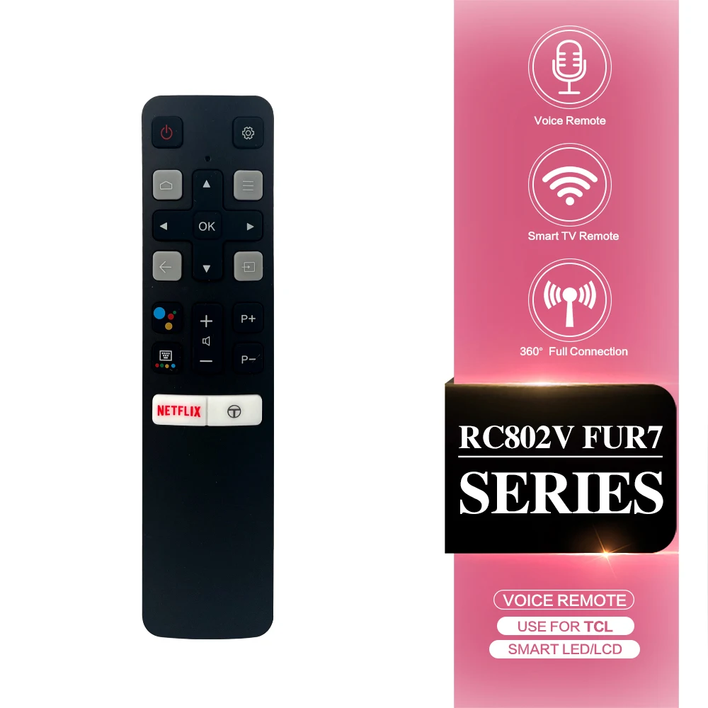 RC802V FUR7 Voice Remote with Netflix Shortcut for TCL Smart TV, 360° Full Connection LED LCD Replacement Controller