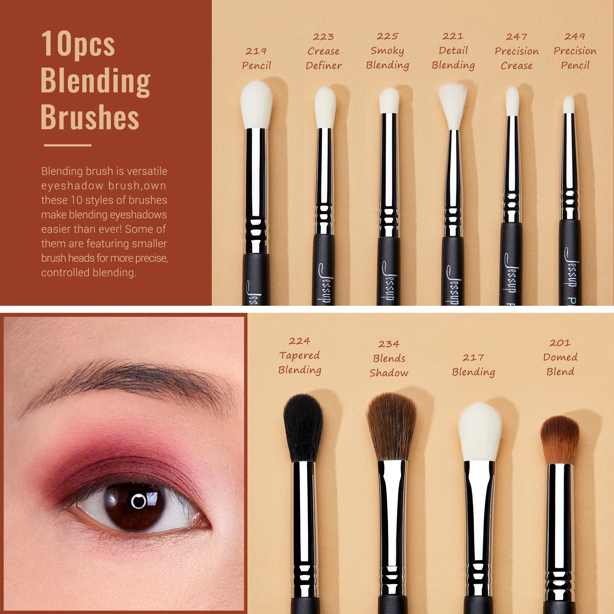 Jessup Eye Makeup Brushes Set,Professional Makeup Brush,Synthetic Eye Blending Brush Eyeshadow Brush Eyebrow Crease Shader T341