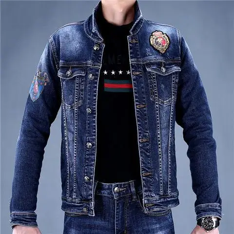 2023 spring and autumn new men\'s denim suit men\'s tide brand slim trend pants casual jacket men\'s jacket top