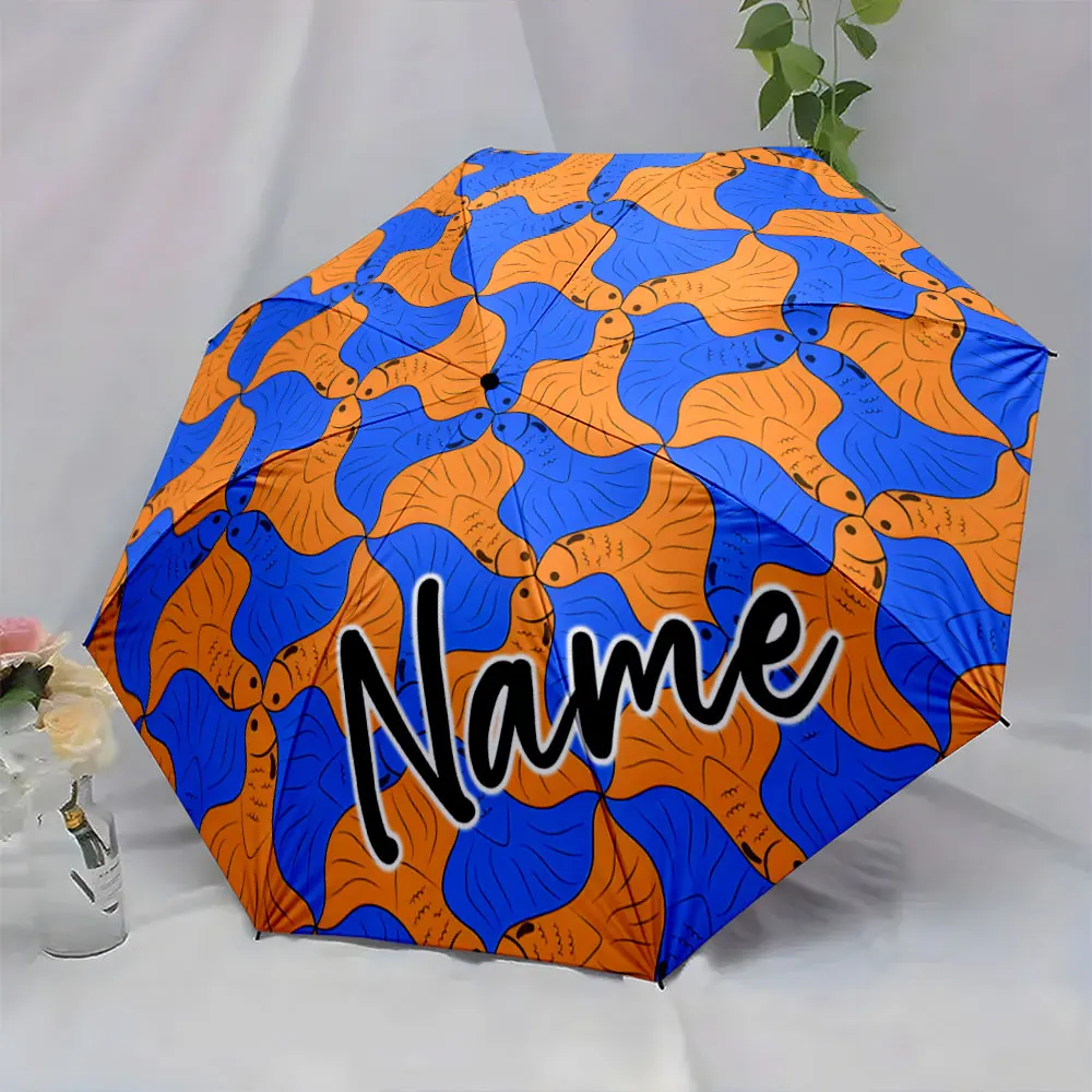 Custom Name Umbrella Vibrant Fish Pattern Umbrella Design Print 8 Iron Ribs Folding Umbrella Auto-Open Fashion Sunshade