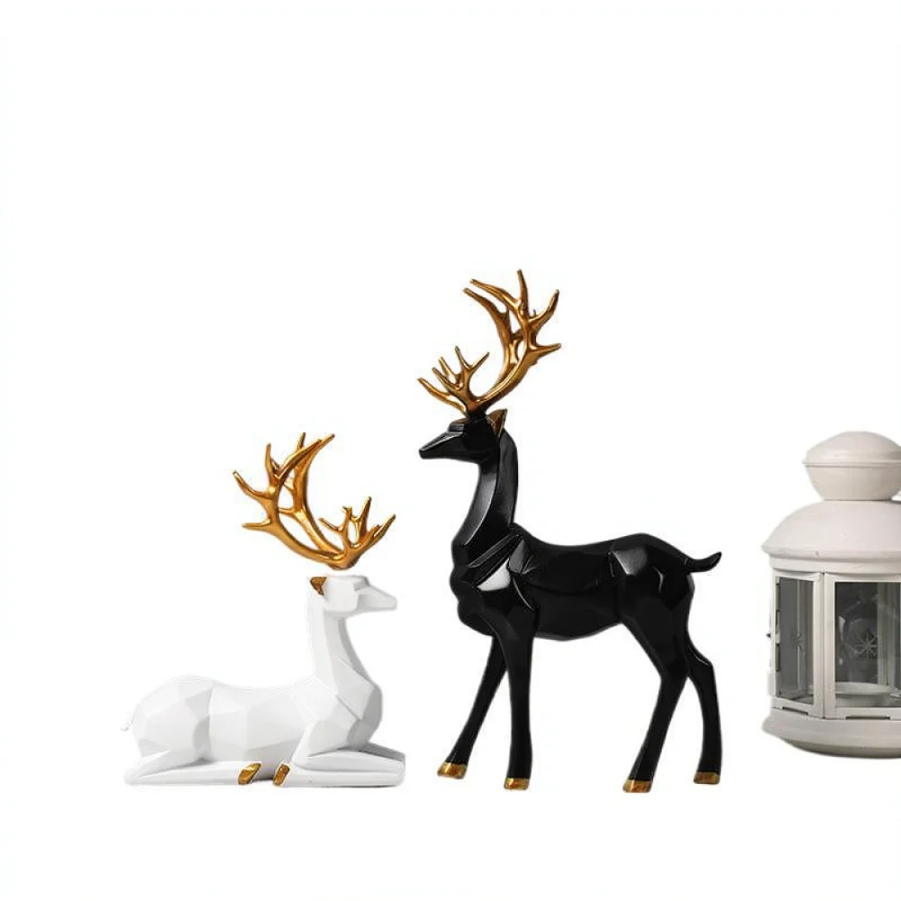 Nordic Style Deer Figurine Set Geometric Resin Statue Minimalist Home Art Decoration For Entrance Hall Tv Bench Decor