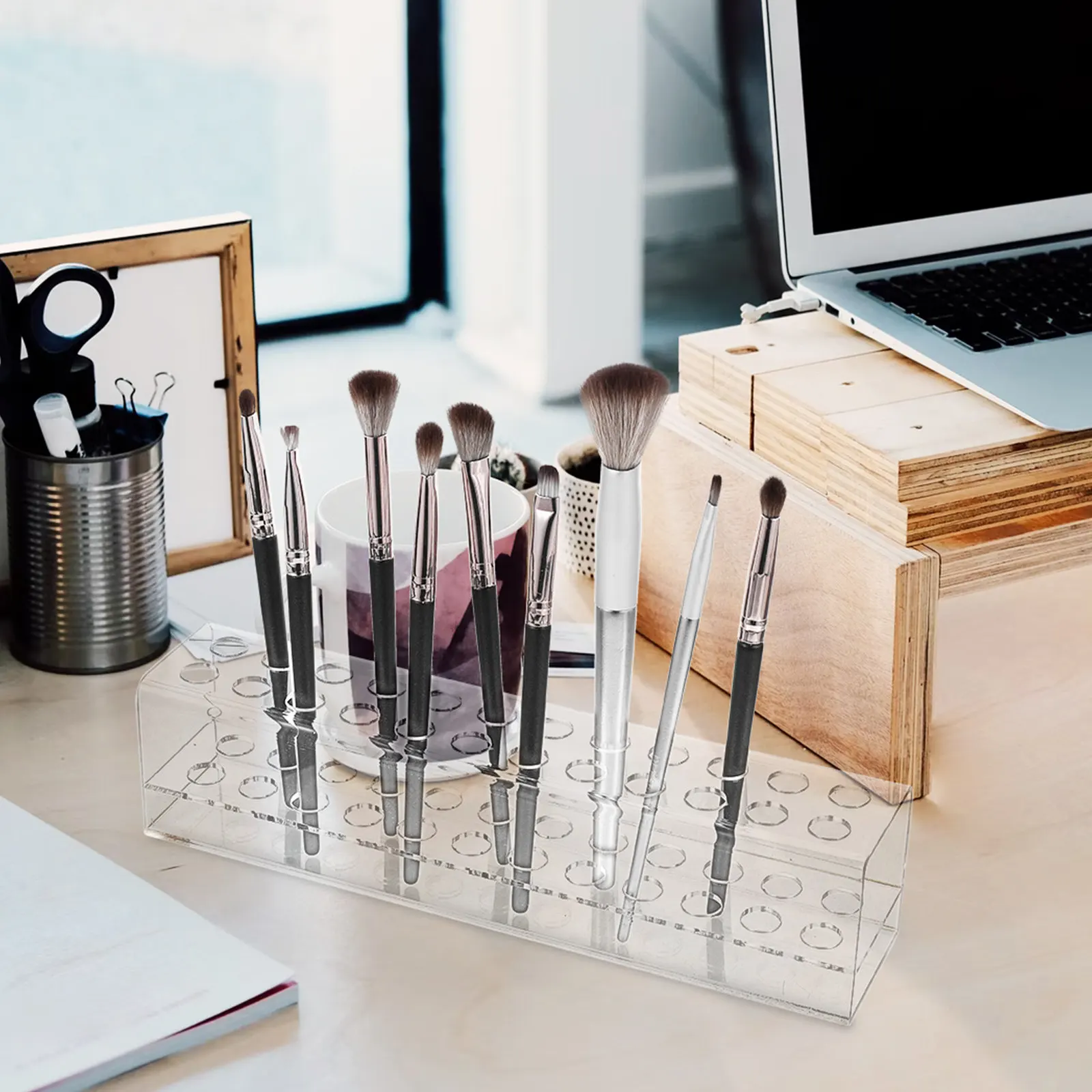 Acrylic Multi-Slot Pen Organizer Stationery Display Stand Holder for Makeup Brushes Cosmetics Pen Holder Stationery Supplies
