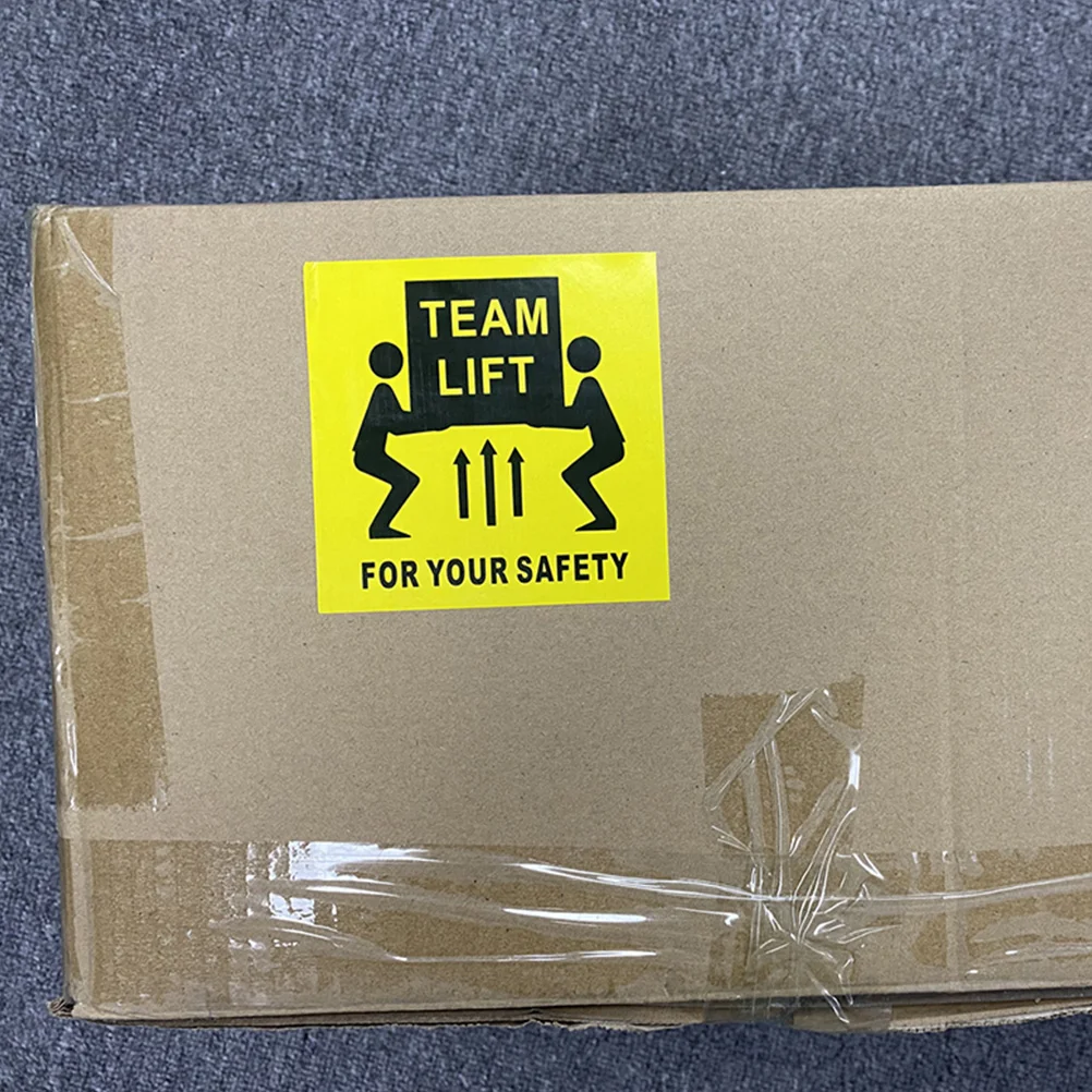 

200pcs Outer Box Mark Lift Sticker Team Yellow Heavy Warning Labels Strong Adhesion Safety Sign For Shipping Team Lift