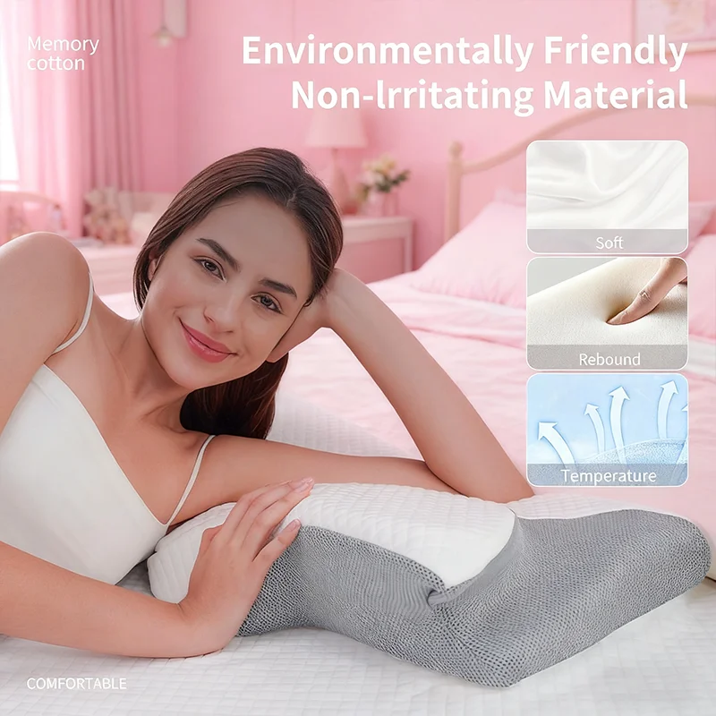 وسادة مساعدة جديدة للنوم للنوم الجانبي للبالغين - وسادة دعم عنق الرحم ذات الارتداد البطيء من القطن بجانب واحد