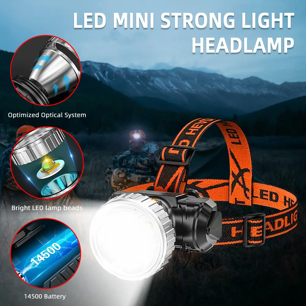 Linterna de luz superbrillante recargable por Usb, linterna frontal impermeable para exteriores, Camping, pesca, 3 modos de iluminación, Led