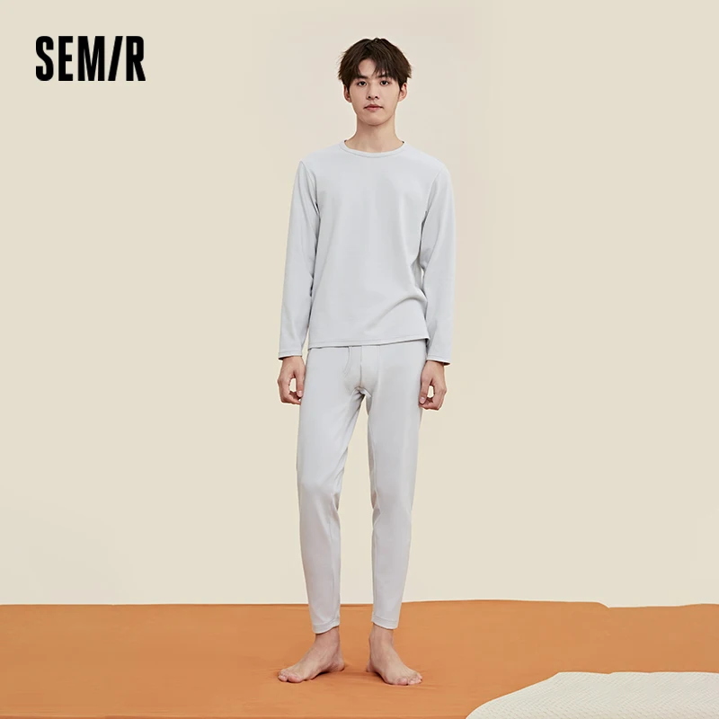 Semir Thermal Underwear Men Winter Cotton Undershirt Base Layer Youth Solid Color Comfortable Men\'s Spring Underwear Set