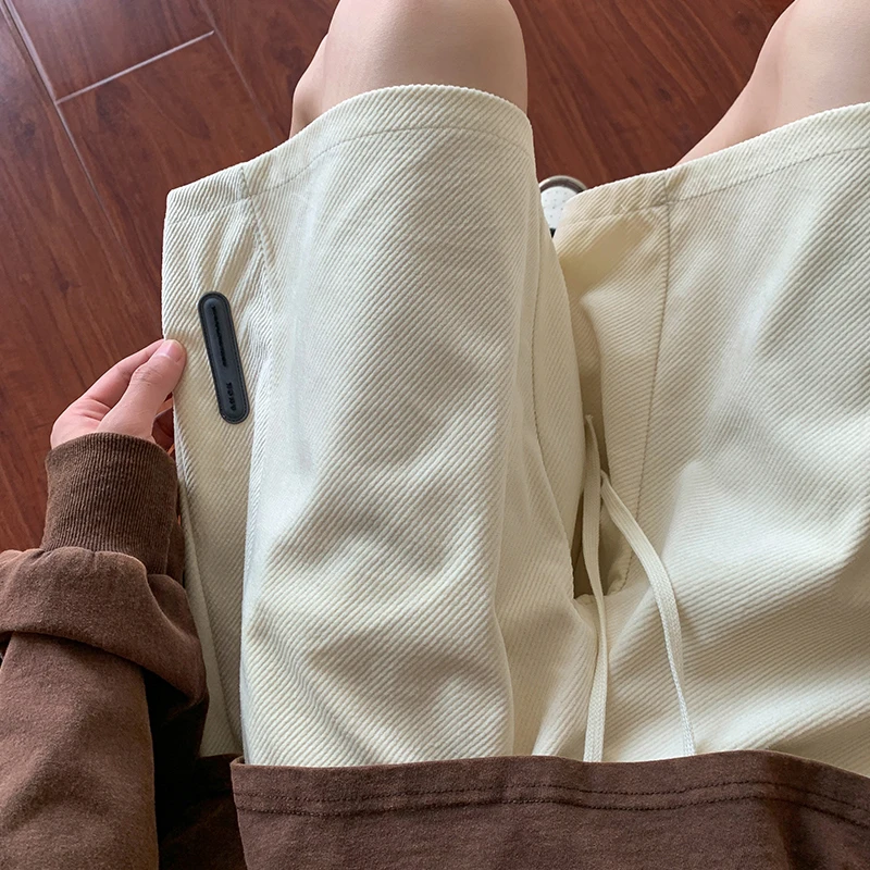 

Trendy Summer Men's ort Pants Diagonal Pattern Loose Fit Casual Mid-Calf Heavyweight Sport Five-Quarter Length