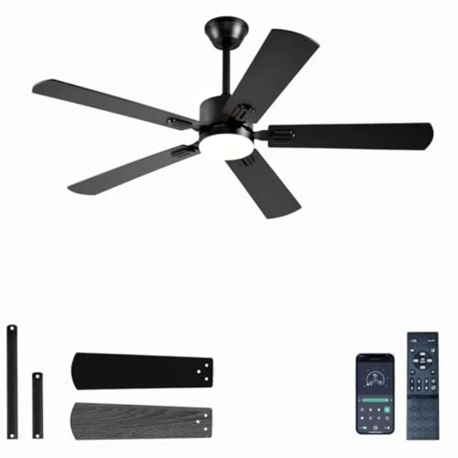 52 inch Modern Ceiling Fans with Lights APP/Remote Control, Low Profile Reversible 6 Speeds Ceiling Fan Light for Indoor/Outdoo