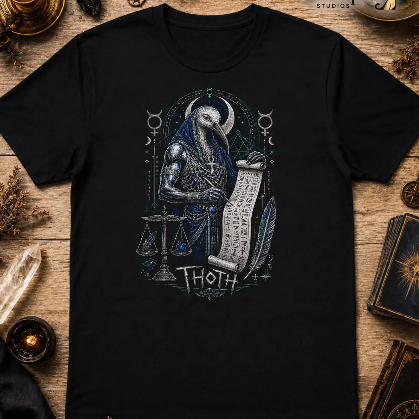 Thoth Egyptian God T Shirt Wise Scribe Magick Occult Mystical Gothic XS 5XL vintage Washed Casual Unisex Soft Slightly