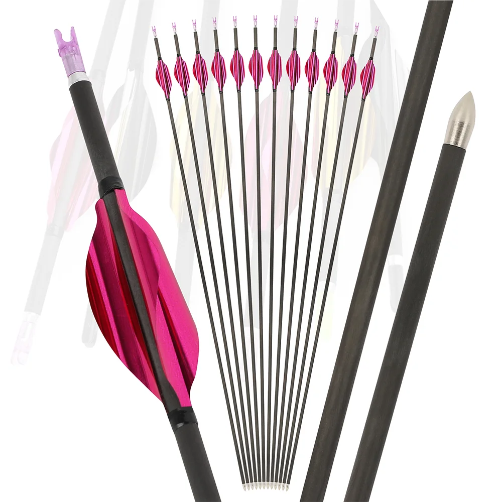 

6/12pcs SP600/1000 Pure Carbon Arrows 30 Inch ID4.2mm Shaft 1.8" Spiral Vanes for Bow Hunting Archery Target Practice Shooting