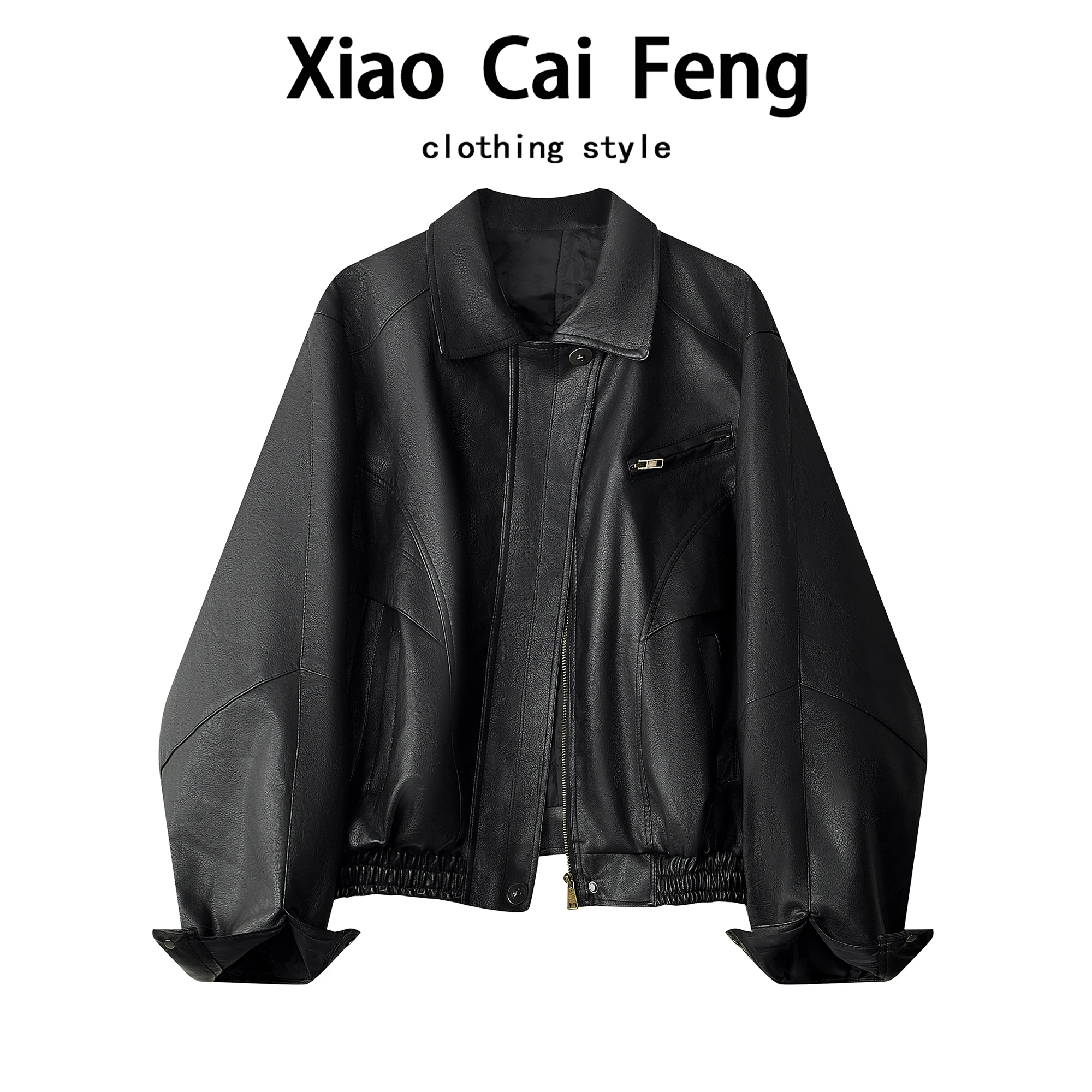 Cool ort PU Leather Jaet Vintage Sle Women's Autumn Winter Faion Motorcycle Clothes Street Sle Zipper Closure Coat