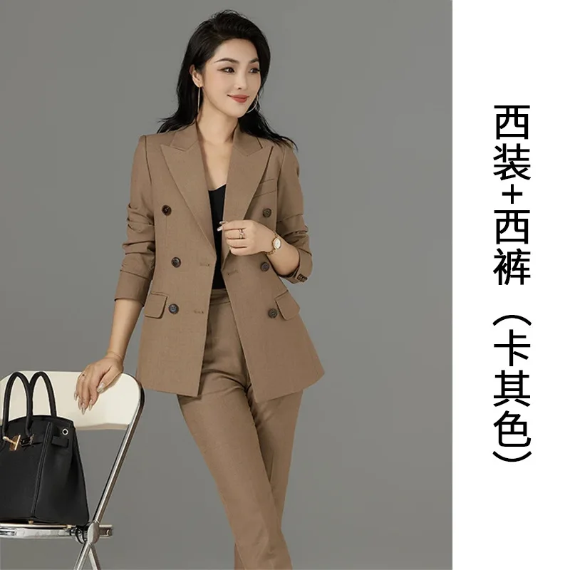 

Chic Fashion Suits for Women 2 Piece Peak Lapel Double Breasted Suits Slim Casual Daily Formal Wedding Lady Blazer with Pants