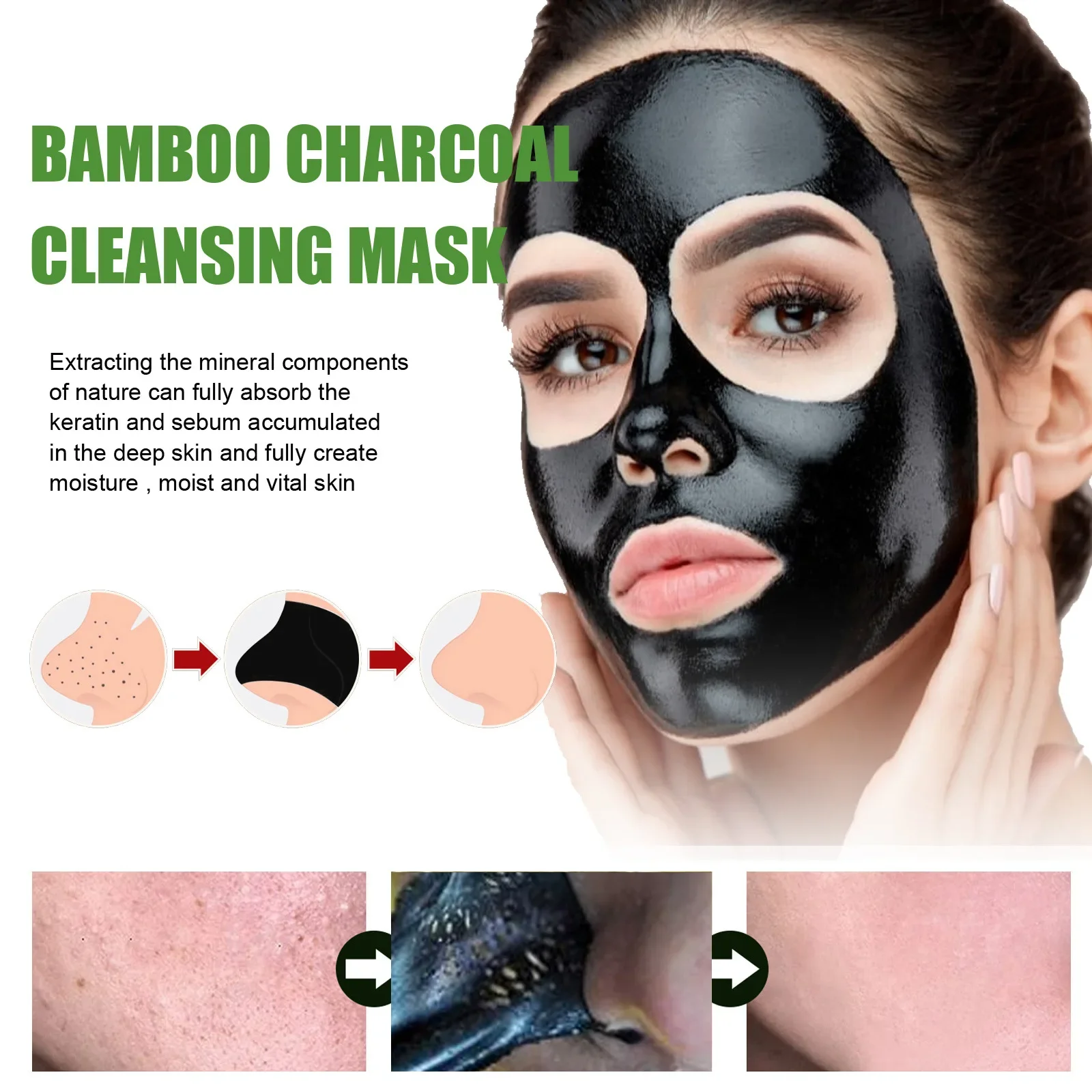 Bamboo Blackhead Removal Face Mask Oil-Control Charcoal Black Peel Off Face Mask Mud Deep Cleaning Shrink Pore Anti-Acne Makeup