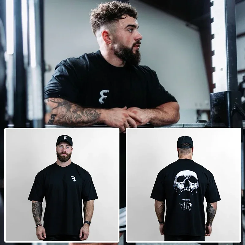 تي شيرت CBUM Chris Fitness كبير تي شيرت فضفاض من القطن بأكمام قصيرة للرجال بأكمام ربع أمريكية رياضية للسيدات نصف كم