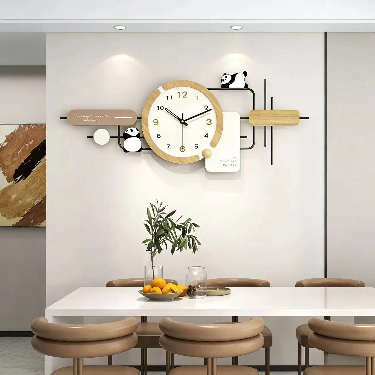 Creative panda wall clock living room advanced sense modern simple home decoration clock log wind silent clock wall hanging