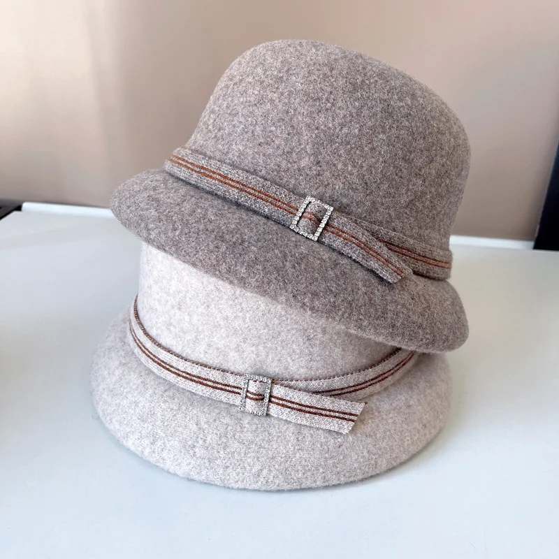 Winter Hat Woolen Bucket Hats For Women French Elegant Basin Hat Curled Warm Wool Foldable Fisherman Hat Caps