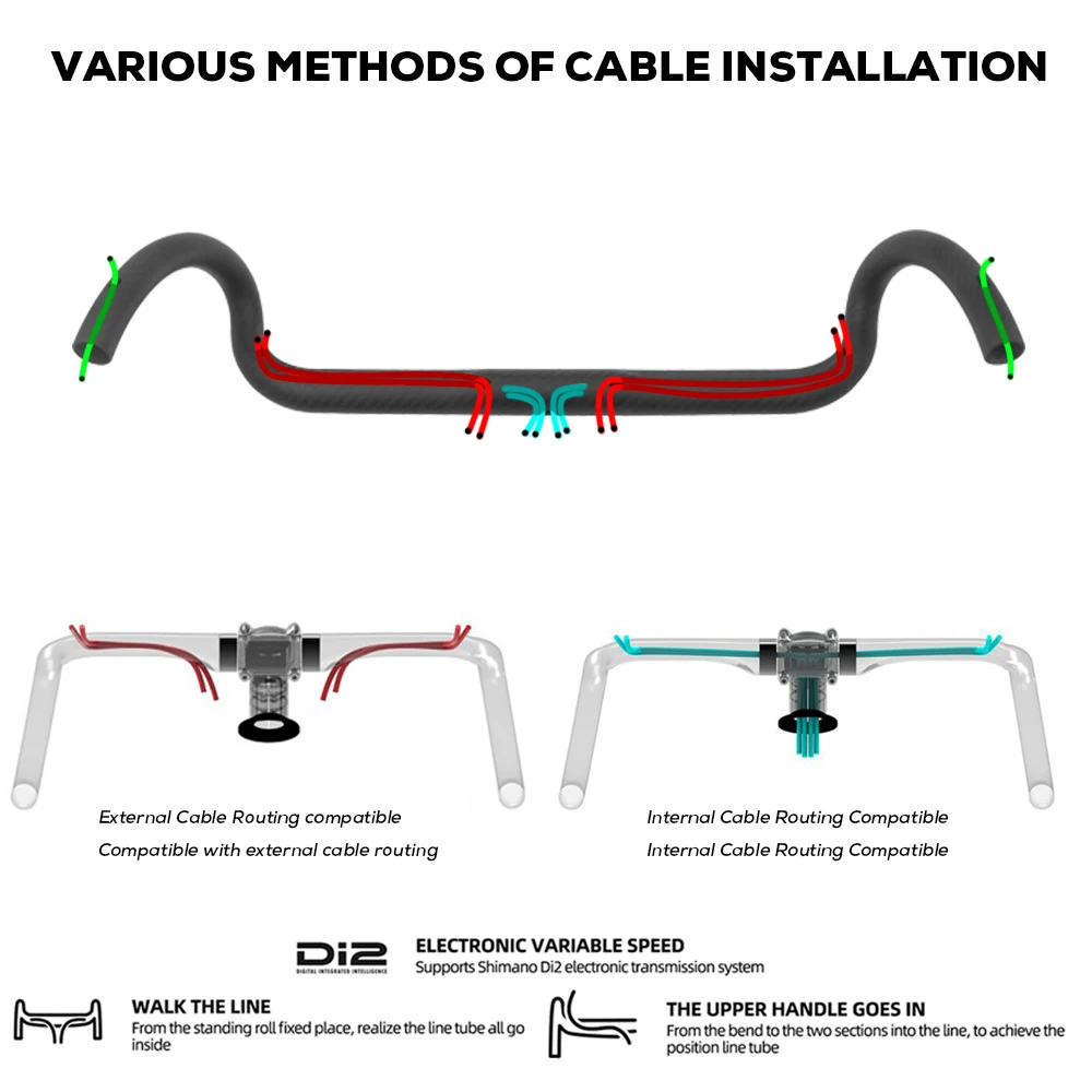 Matte Carbon Gravel Handlebar, Fully Internal Wiring, Di2 Handlebar Flare, 16 ° Bar, Cycle Cross Road Bike, Bicycle Parts