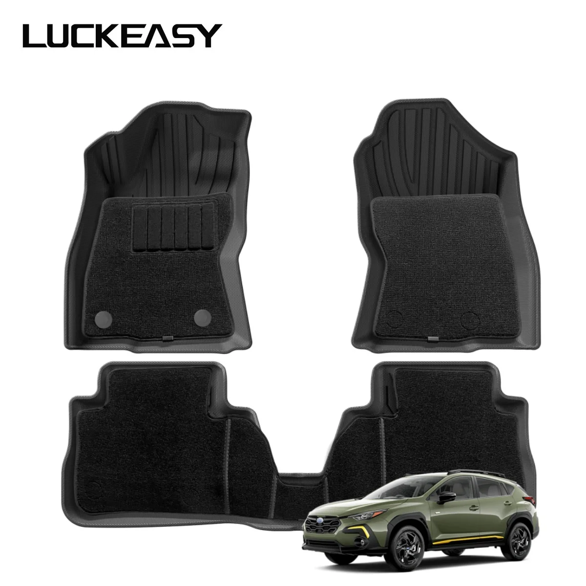 LUCKEASY TPE 3D Car Floor Mats Cargo Liner Trunk Pad for Subaru Crosstrek 2024 All Weather Waterproof Black Carpet Left Rudder